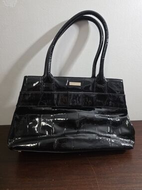 Kate Spade New York Elena Knightsbridge tote black croc-embossed patent leather